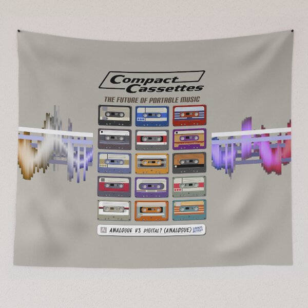 Item preview, Compact Cassettes - The Future of Portable Music (Analogue VS Digital? Analogue Sounds Better!) Retro Style ad for Audio Tapes (Black Text) designed and sold by RetroTeeStudio.