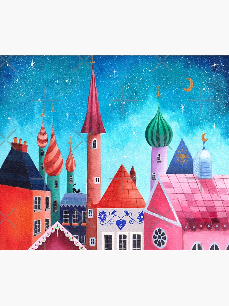 Thumbnail 3 of 3, Sticker, Whimsical Town designed and sold by BeckmogArt.