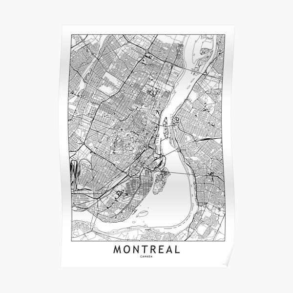 Montreal White Map Poster