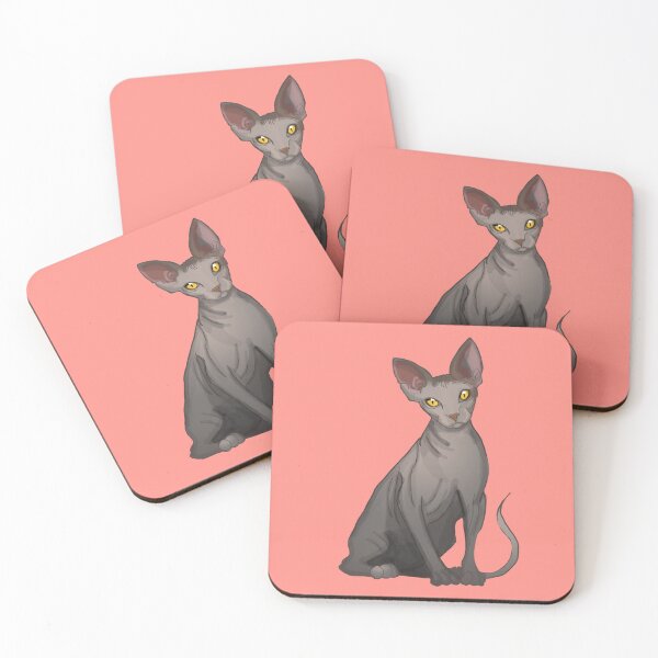 Item preview, Sphinx Hairless Cat Grey Sphinx print Coral pink background designed and sold by DemonicGloom.