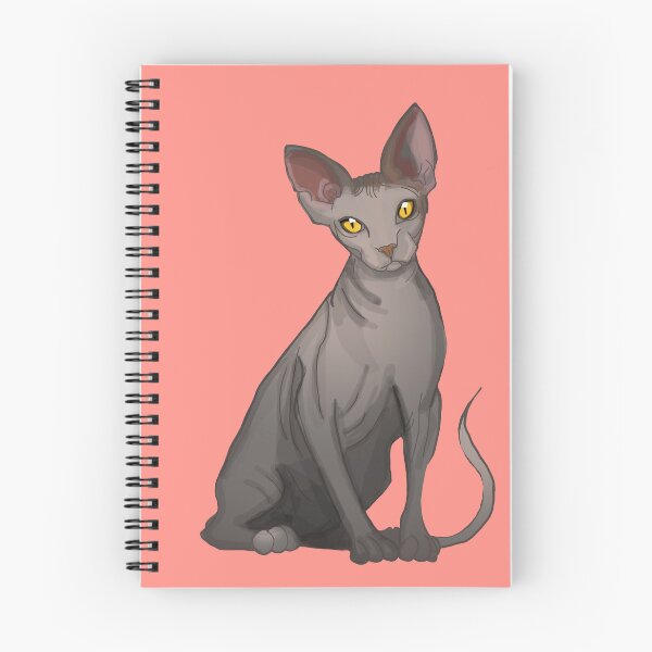 Aperçu de l'œuvre Chat Sphinx sans poils Imprimé Sphinx gris Fond rose corail créée et vendue par DemonicGloom.