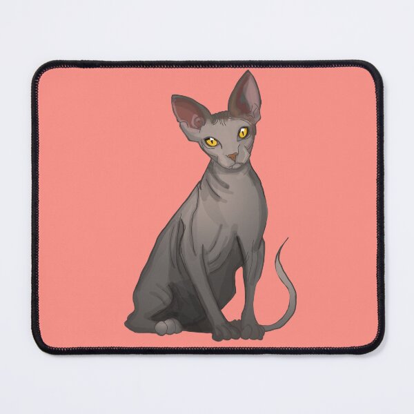 Item preview, Sphinx Hairless Cat Grey Sphinx print Coral pink background designed and sold by DemonicGloom.