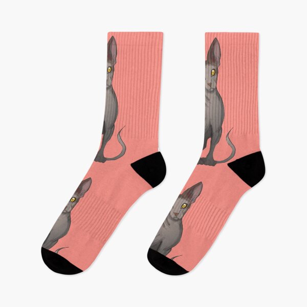 Item preview, Sphinx Hairless Cat Grey Sphinx print Coral pink background designed and sold by DemonicGloom.
