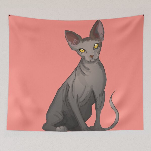 Item preview, Sphinx Hairless Cat Grey Sphinx print Coral pink background designed and sold by DemonicGloom.
