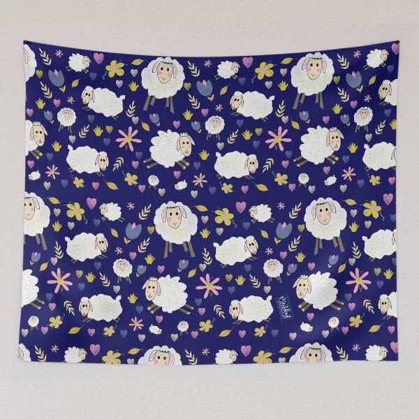Item preview, Happy Sheep in Blue Field designed and sold by MoTekent.