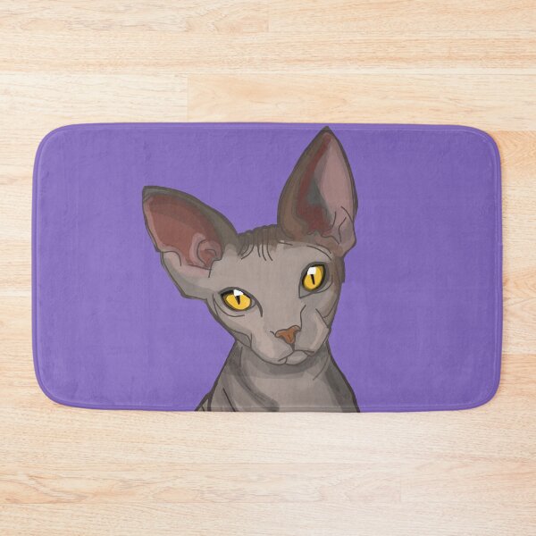 Item preview, Sphinx Hairless Cat Grey Sphinx print purple background  designed and sold by DemonicGloom.