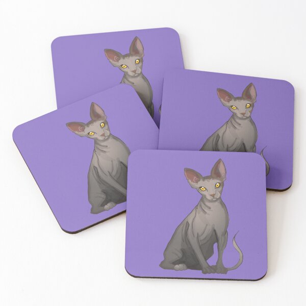 Item preview, Sphinx Hairless Cat Grey Sphinx print purple background  designed and sold by DemonicGloom.