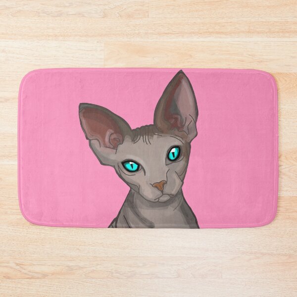 Item preview, Hairless Cat Sphinx Blue eyes Grey print pink background  designed and sold by DemonicGloom.