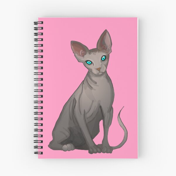 Item preview, Hairless Cat Sphinx Blue eyes Grey print pink background  designed and sold by DemonicGloom.