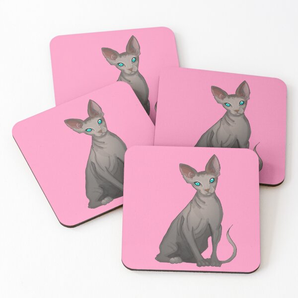 Item preview, Hairless Cat Sphinx Blue eyes Grey print pink background  designed and sold by DemonicGloom.