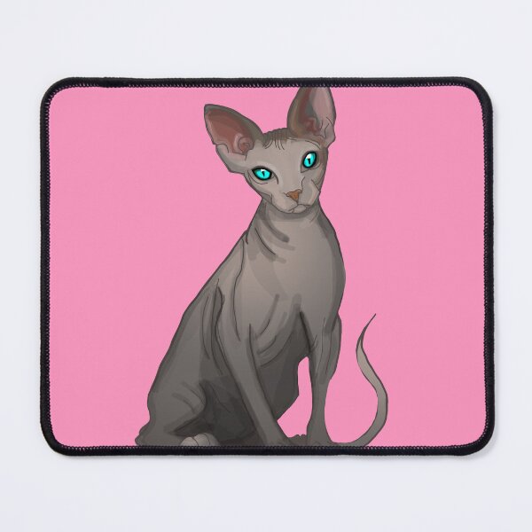 Item preview, Hairless Cat Sphinx Blue eyes Grey print pink background designed and sold by DemonicGloom.