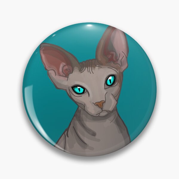Item preview, Sphinx Blue eyes Grey Hairless cat print dark teal blue background  designed and sold by DemonicGloom.