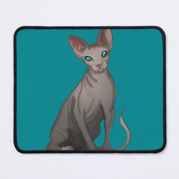 Item preview, Sphinx Blue eyes Grey Hairless cat print dark teal blue background  designed and sold by DemonicGloom.