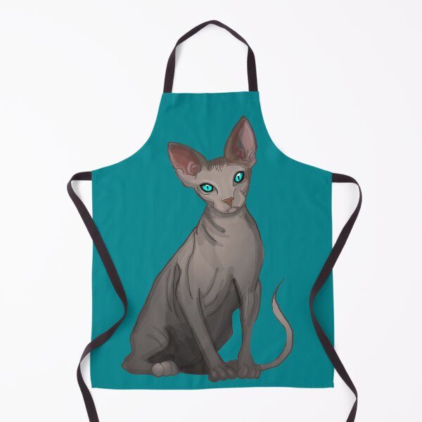 Item preview, Sphinx Blue eyes Grey Hairless cat print dark teal blue background designed and sold by DemonicGloom.