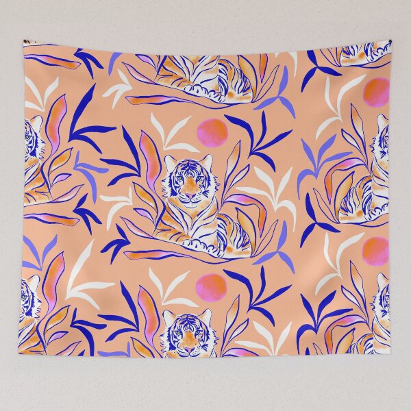 Item preview, Wise and Brave Boho Tiger in Sunny Blue and White Nature on Coral/Peachy colour designed and sold by Dominiquevari.