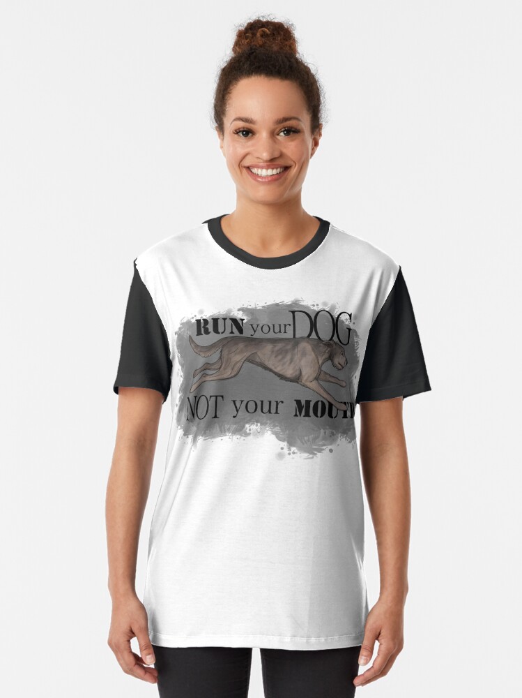 Alternate view of Run Your Dog Not Your Mouth Irish Wolfhound Light Grey Graphic T-Shirt