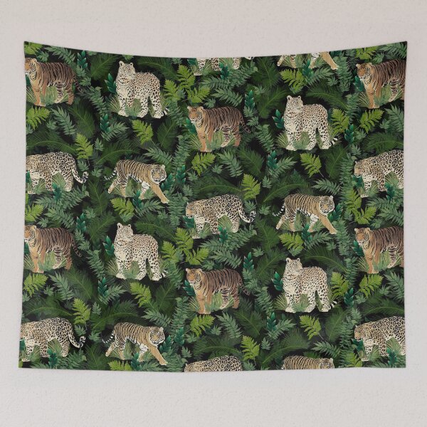 Item preview, Modern Leopards Tigers Jungle Plants Black Design designed and sold by NdesignTrend.