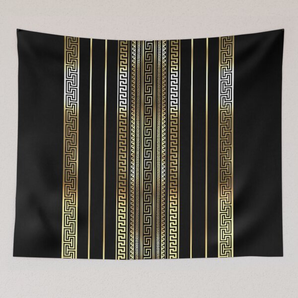 Item preview, Greek Keys Meander Gold Black Stripes designed and sold by Yiorgos Designs.