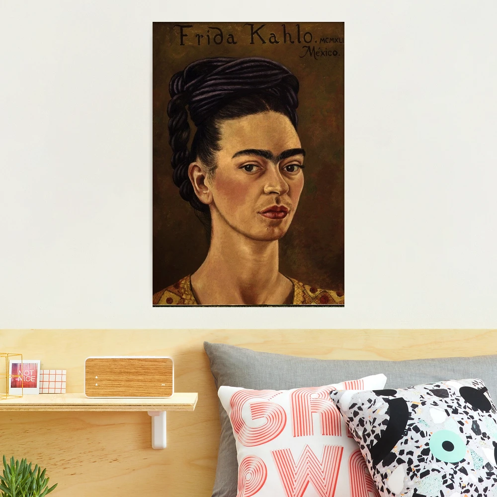 self portrait in red and gold dress by Frida Kahlo