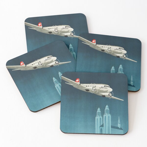 Item preview, SWITZERLAND Fly via Swissair Airlines 1938 Retro Travel Poster Advertising designed and sold by retroposters.