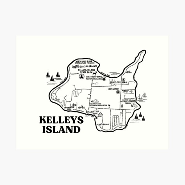 "Kelleys Island Map " Art Print for Sale by fiberandgloss Redbubble