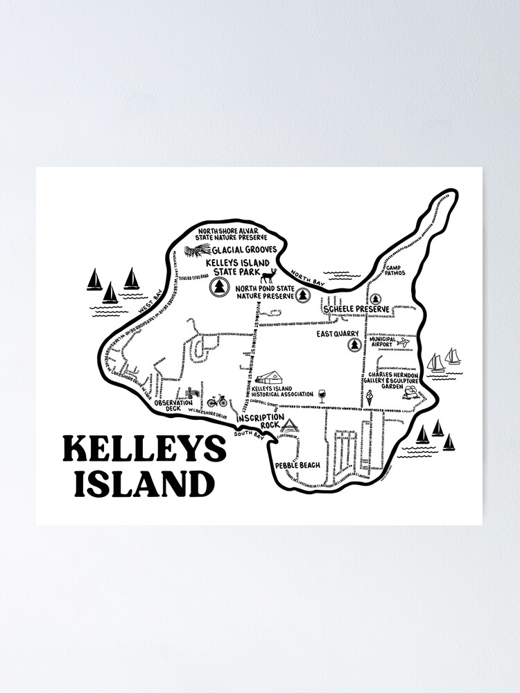 "Kelleys Island Map " Poster for Sale by fiberandgloss Redbubble