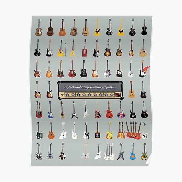 VISUAL CHART GUIDE OF WORLD FAMOUS GUITARS MUSIC WALL PRINT PREMIUM