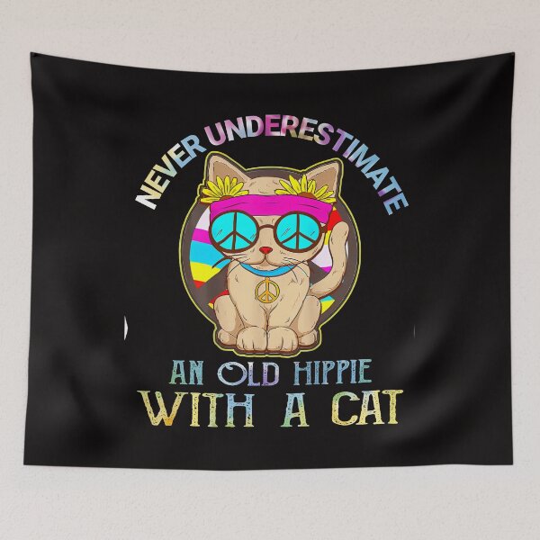 Item preview, Never Underestimate An Old Hippie With A Cat designed and sold by RobeLan.