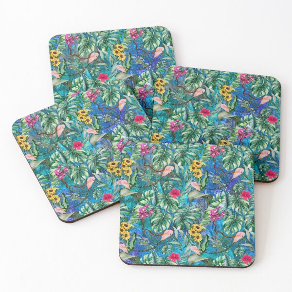 Item preview, Exotic blue turquoise forest, leaves and flowers tropical pattern, botanical illustration, floral illustration    designed and sold by ZeinabTaha.