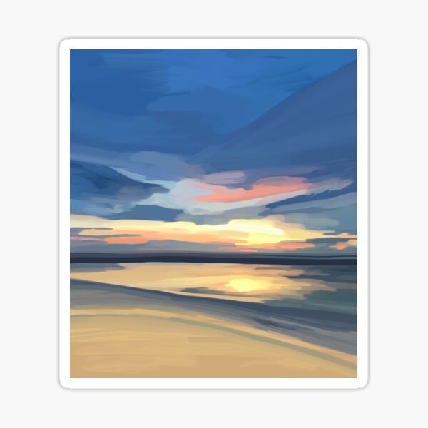 Vista previa del artículo con la obra «Pintura fotográfica reflectante de puesta de sol nublada en naranja y azul, realizada por EndlessEmporium», diseñado y vendido por EndlessEmporium.