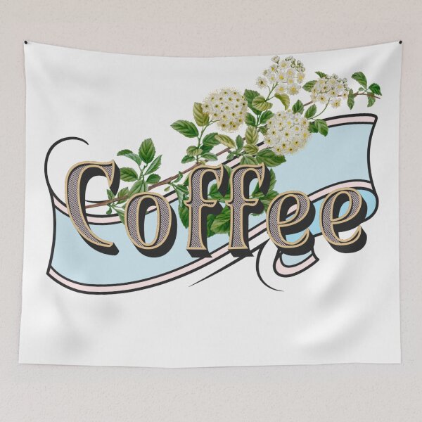 Item preview, Coffee banner with antique botanical - white flowers designed and sold by ZinZoe.