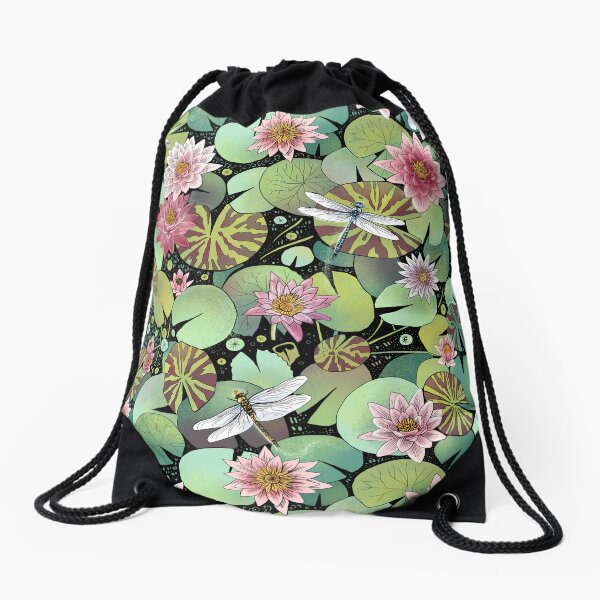 Waterlilies and Dragonflies Drawstring Bag