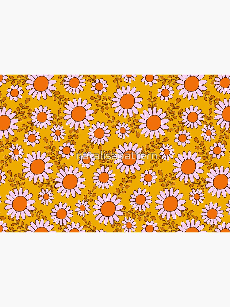  Retro 70s daisy flowers in orange & lilac by natalisapattern