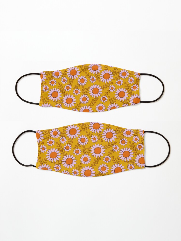 Alternate view of Retro 70s daisy flowers in orange & lilac Mask