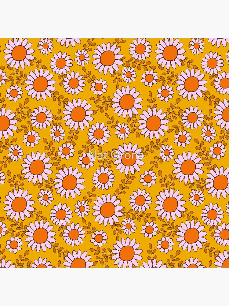 Retro 70s daisy flowers in orange & lilac by natalisapattern