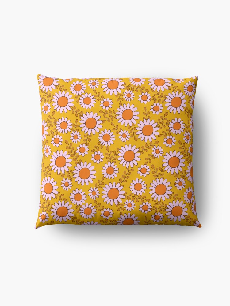 Alternate view of Retro 70s daisy flowers in orange & lilac Floor Pillow