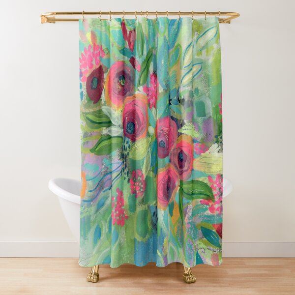  DMTTY Floral Shower Curtain Pink Flower Shower Curtain