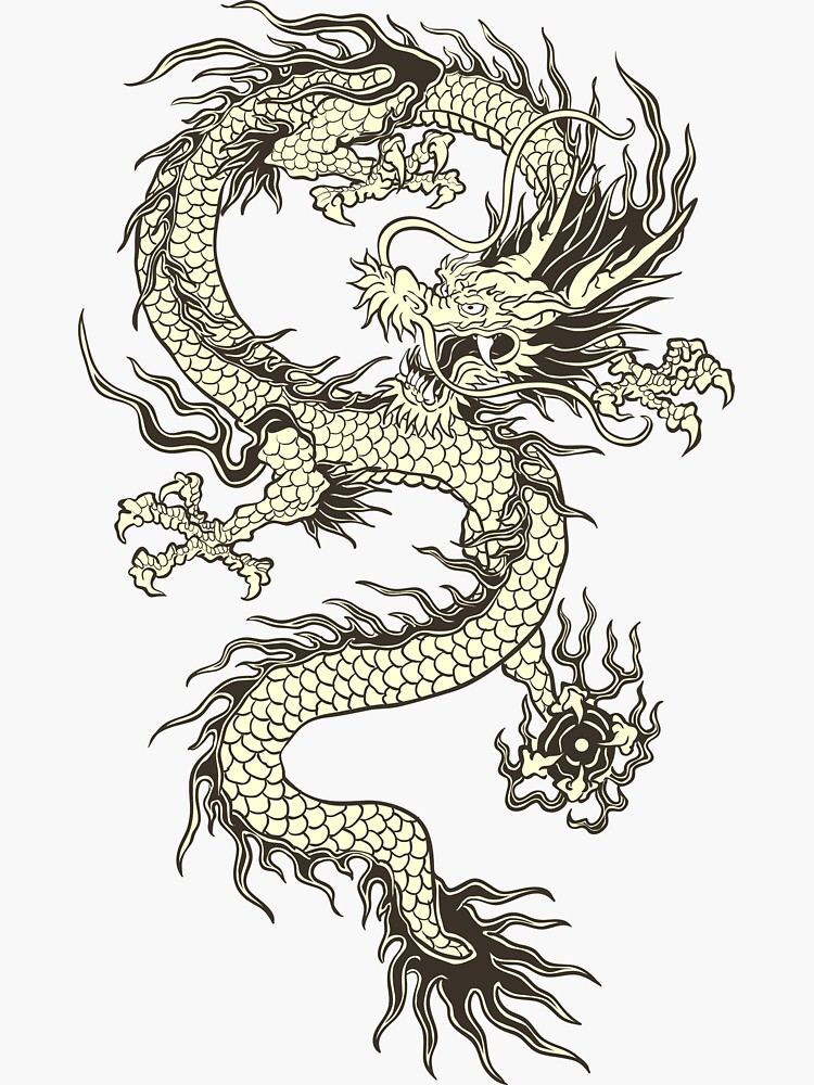 Chinese Dragon Gold Sticker For Sale By Divictu Redbubble