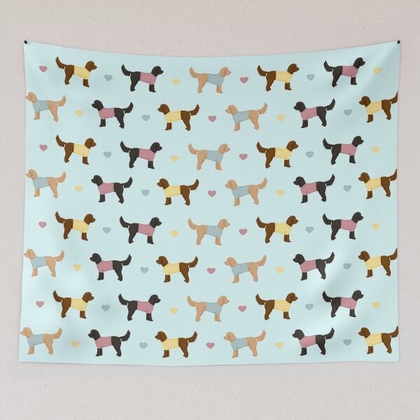 Item preview, Cockapoos and Hearts Pattern - Blue designed and sold by Kittys-Art.