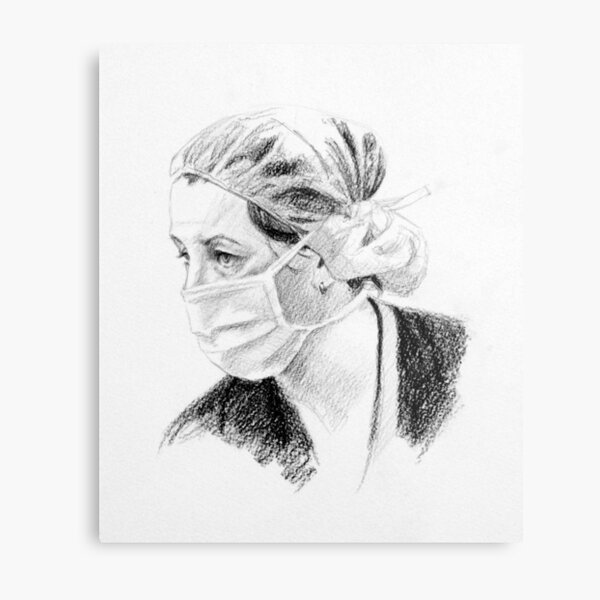 Nurse Cher - Drawing, by Adelaide Artist Avril Thomas - South Australian Artist Metal Print