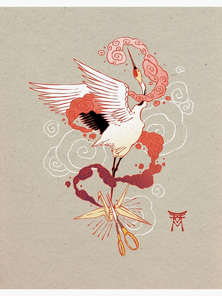Dancing crane. Japanese red crowned bird. Tattoo. Isolated vector  illustration:: tasmeemME.com