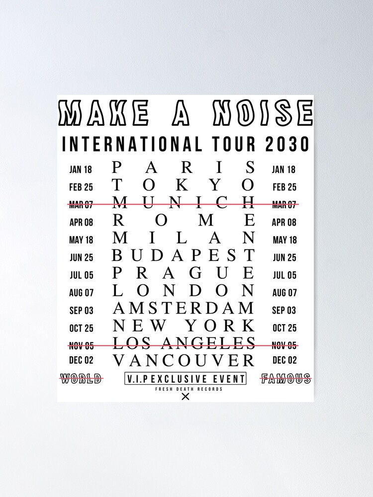 Make A Noise, List of World Famous Cities, List Cities Tour Poster sold