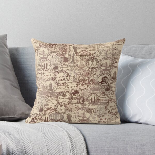Vintage Passport Stamps Throw Pillow