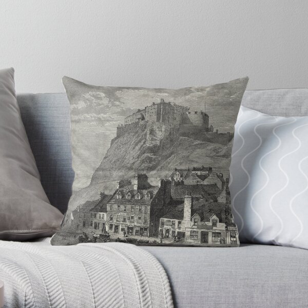 Edinburgh Castle Old Engraving 1860 Throw Pillow