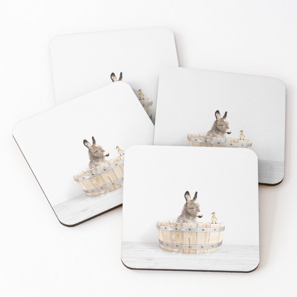Item preview, Baby Donkey and Duckling in Wooden Bathtub Print, Baby Donkey Bathing, Animals in Bathtub Art by Synplus designed and sold by synplus.