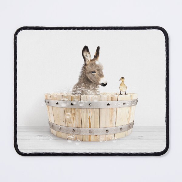 Item preview, Baby Donkey and Duckling in Wooden Bathtub Print, Baby Donkey Bathing, Animals in Bathtub Art by Synplus designed and sold by synplus.