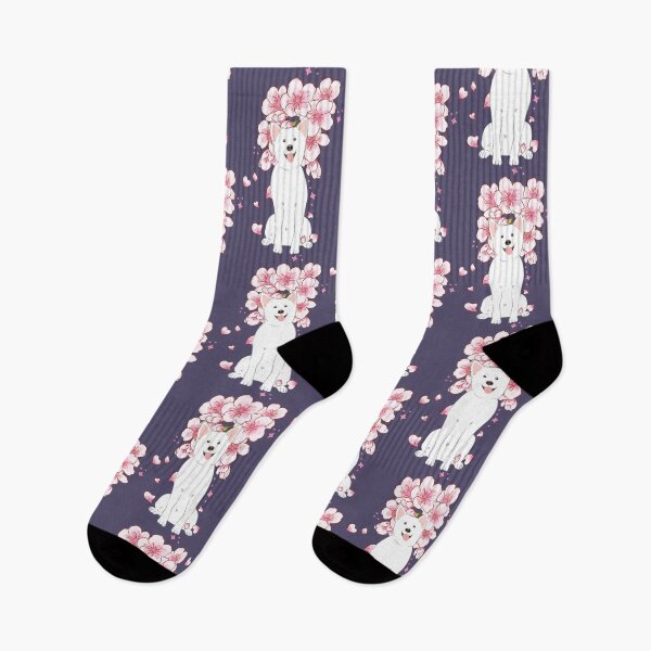 Item preview, White Korean Jindo Dog Cherry blossom designed and sold by Lulupainting.