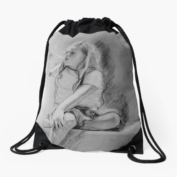 The Feather - Drawing by Avril Thomas - Adelaide Artist Drawstring Bag