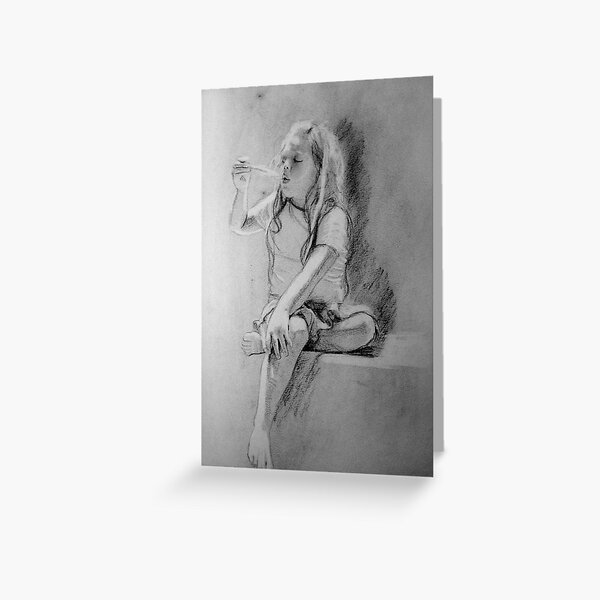 The Feather - Drawing by Avril Thomas - Adelaide Artist Greeting Card