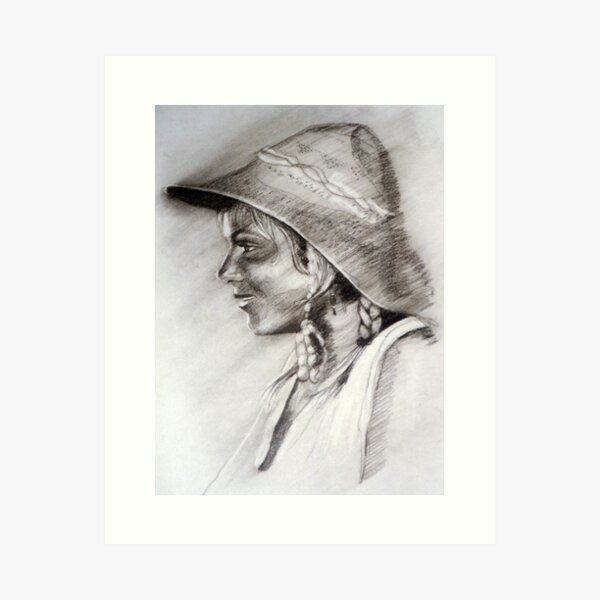 The Sun Hat - Drawing by Avril Thomas - Adelaide Artist Art Print
